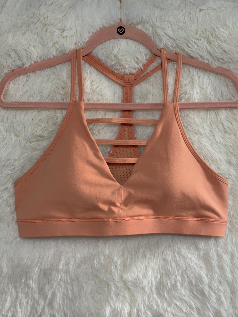 Zyia Active Womens Grid Sports Bra Size XL Peach Strappy V-neck Yoga Gym Padded